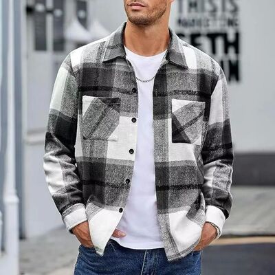 Flip collar mesh button casual jacket 翻领网格纽扣休闲外套男