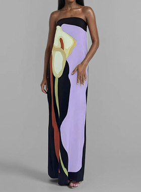 Sleeveless off shoulder printed dress 无袖抹胸印花露背连衣裙