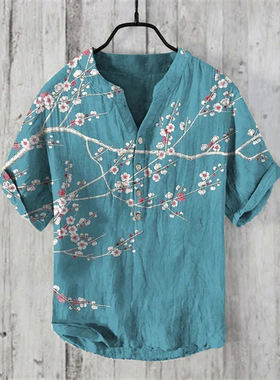 3D digital printed V-neck casual top 3D数码印花V领宽松POLO衫