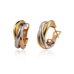 经典 重工三色耳环极简百搭电镀18K金高保色简约高级s925银针耳钉