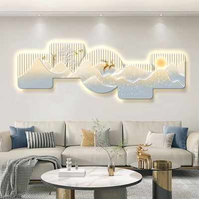 客厅装饰画现代轻奢leds灯画大气沙发背景墙挂画高档奶油风壁灯画