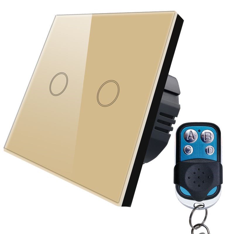 欧规86型遥控开关玻璃面板单火线B射频433遥控触摸开关配遥控器