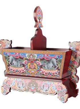 藏式手工雕刻彩h绘吉祥八宝米盒五谷盒餐厅摆件切玛盒家用可拆装