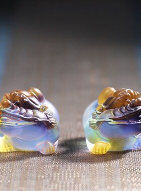 招财琉璃貔貅小把件风水摆件一对风水办公室客厅T创意摆放吉祥物