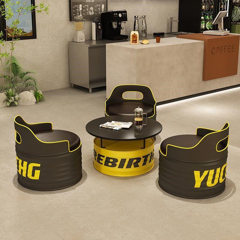 工业风创意油桶沙发椅商用接w待洽谈区会客休息卡座酒吧店桌椅组