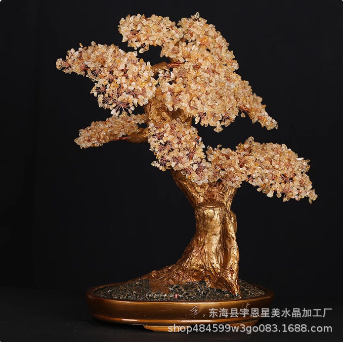 天然巴西黄水晶招财发财树摆件