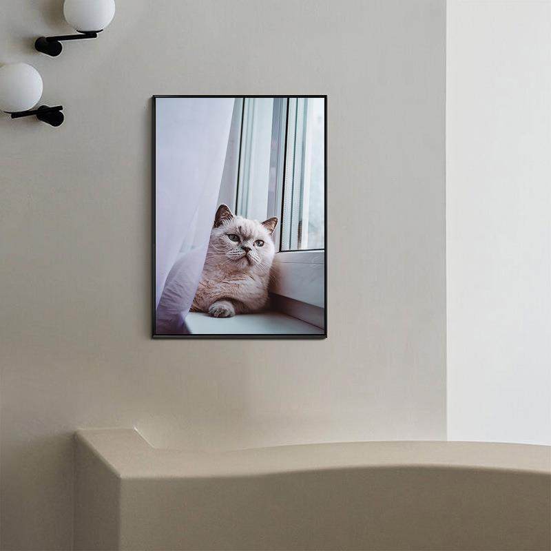波斯猫温馨可爱小动物挂画儿童房创意小众版画客厅卧室书房装饰画