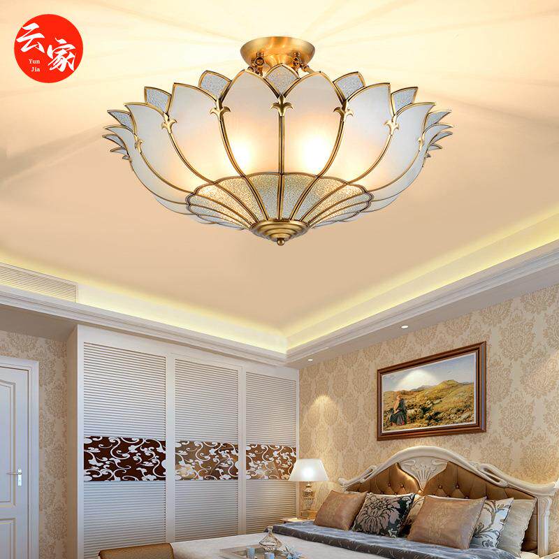 欧式全铜LED水晶吸顶吊灯简欧美式客厅卧室书房餐厅灯创意莲花灯
