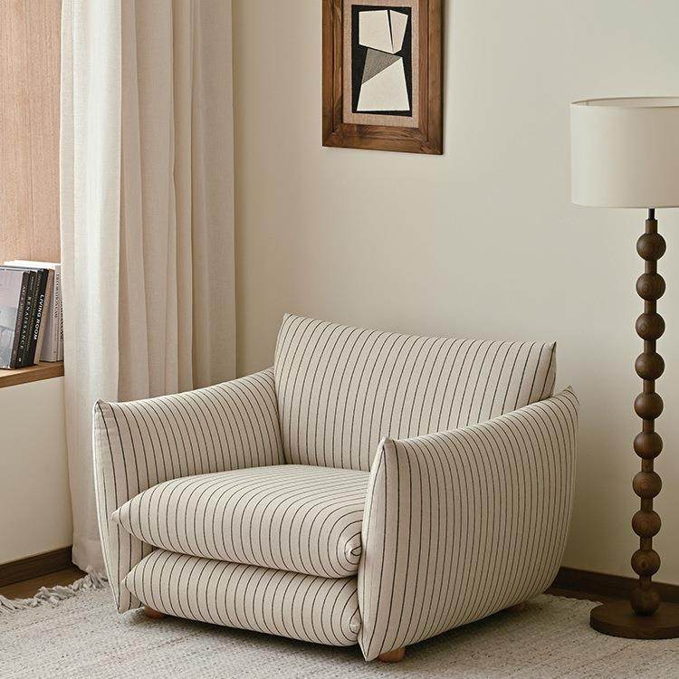 又壳|法式复古单人沙发椅中古风客厅设计师棉麻懒人小沙发w&