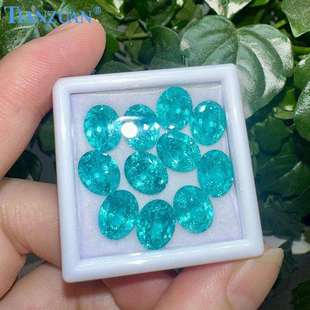 霓虹感椭圆形人工培育帕拉伊巴色人造钇铝榴石天然切工带棉絮裸石