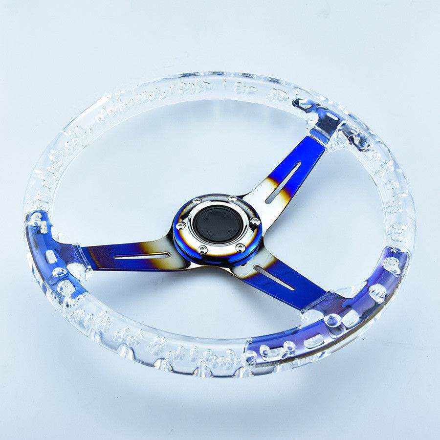 14寸赛车改装方向盘水晶气泡夜光烤蓝透明亚克力游戏竞技方向盘