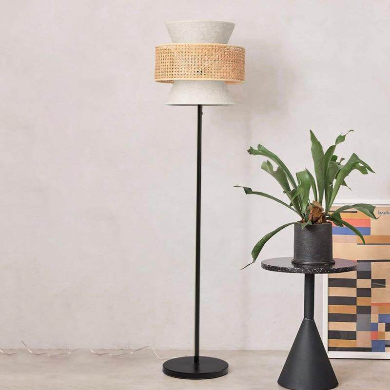北欧复古落地灯日式民宿客厅沙发卧室床头灯书房茶室藤编立式台灯