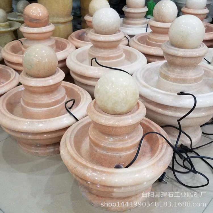 厂家直供 石雕风水球 大理石晚霞红小型风水球 办公桌风水球摆件