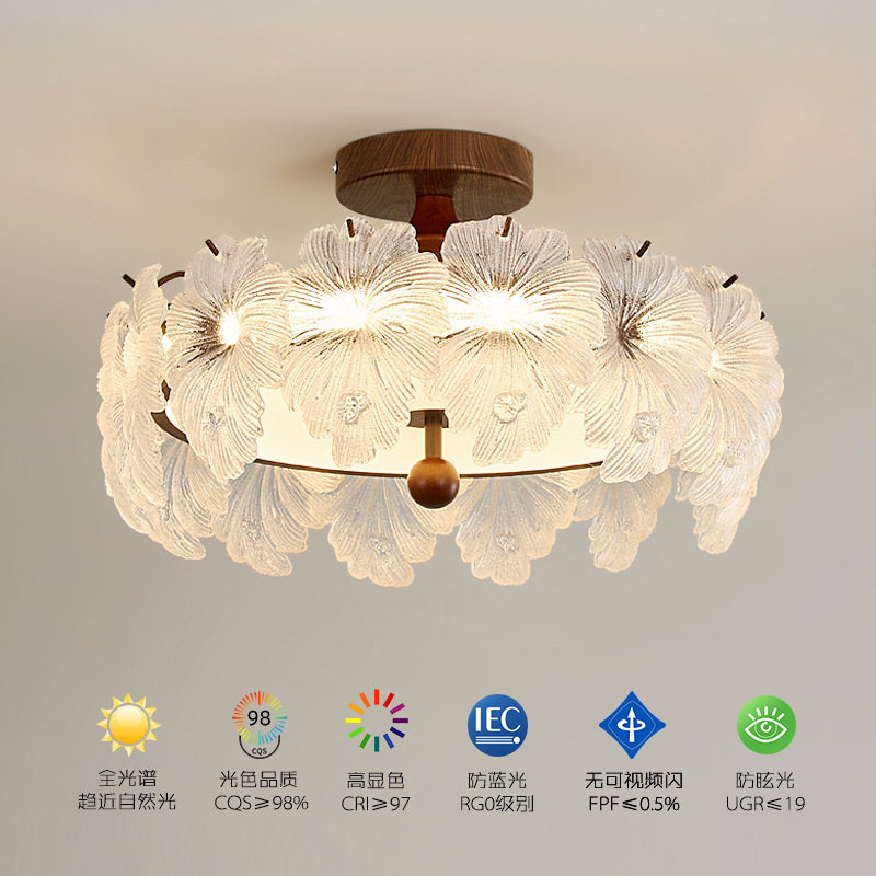 法式复古卧室吸顶灯中古风高级感创意水晶花朵护眼主房间书房灯饰