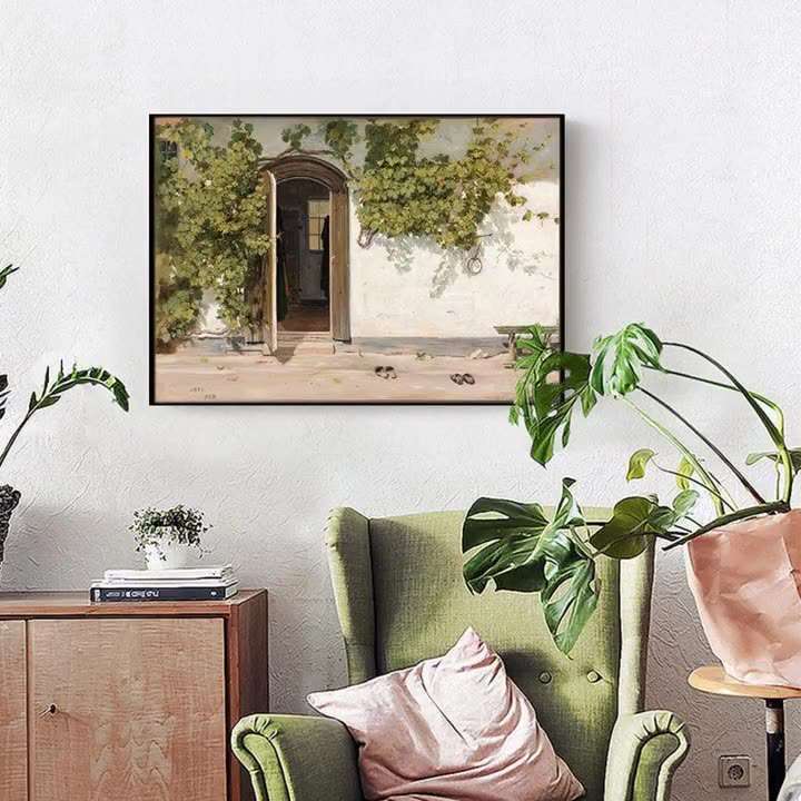 丹麦画家马蹄纳斯罗白装饰画一家旅馆入口油画客厅沙发背景挂画图片