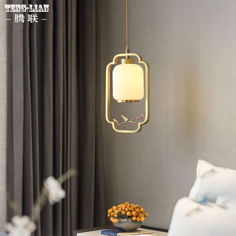 新中式床头小吊灯全铜入户门口过道茶室玄关古典中国风卧室吊灯具