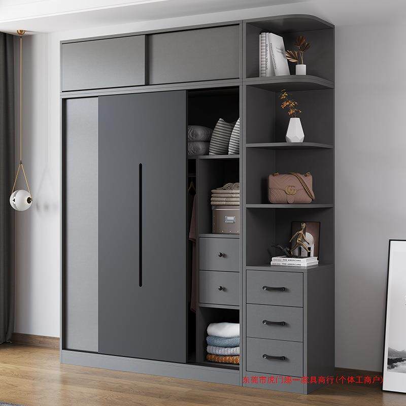 双开门一体式出租屋储物柜衣柜卧室简易实木小型现代简约灰色耐用