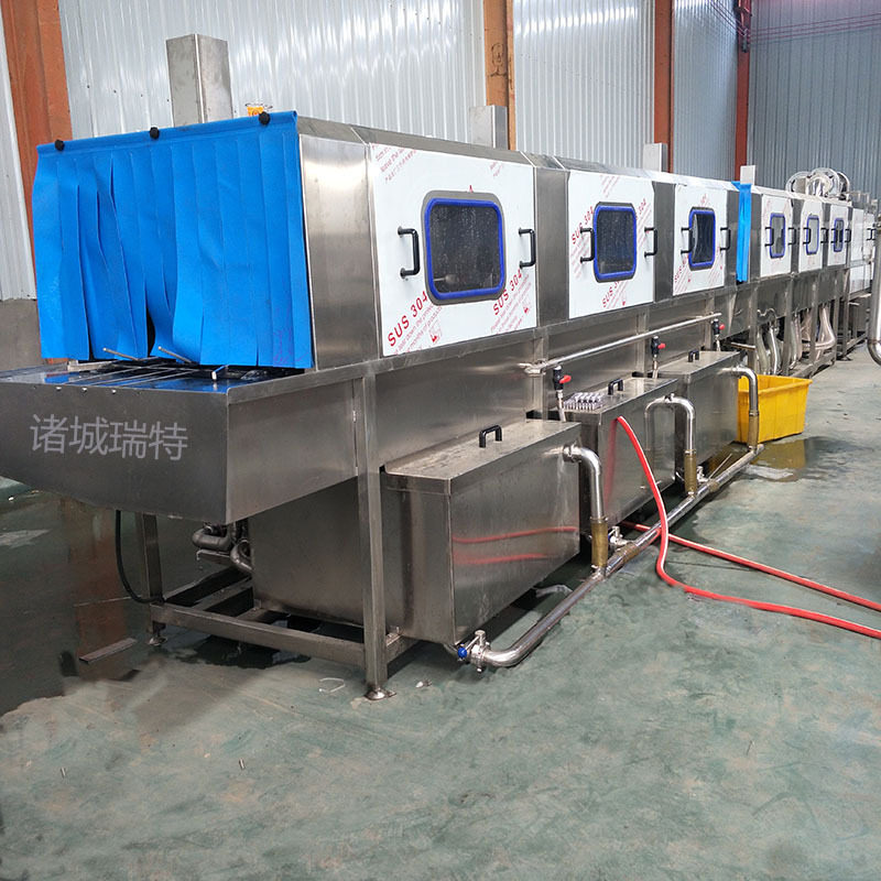 全自动连续式塑料方形水桶清洗机高压水流清洗废物收纳箱的设备
