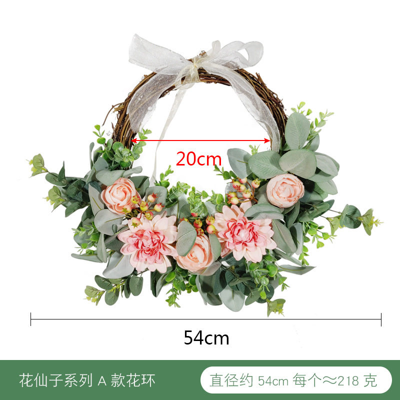 跨境厂家绿色植物花环 家居布料纸箱仿真园艺仿真植物办公文化半