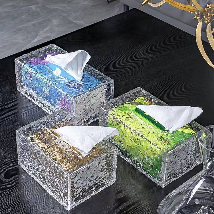 新款简约水波纹亚克力纸巾盒透明客厅家居卫生间装饰工艺品摆件