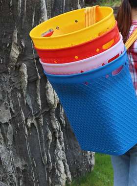 仿竹编塑料背篓大号加厚石榴背篼采茶蘑菇水果蔬菜赶集用背筐红色