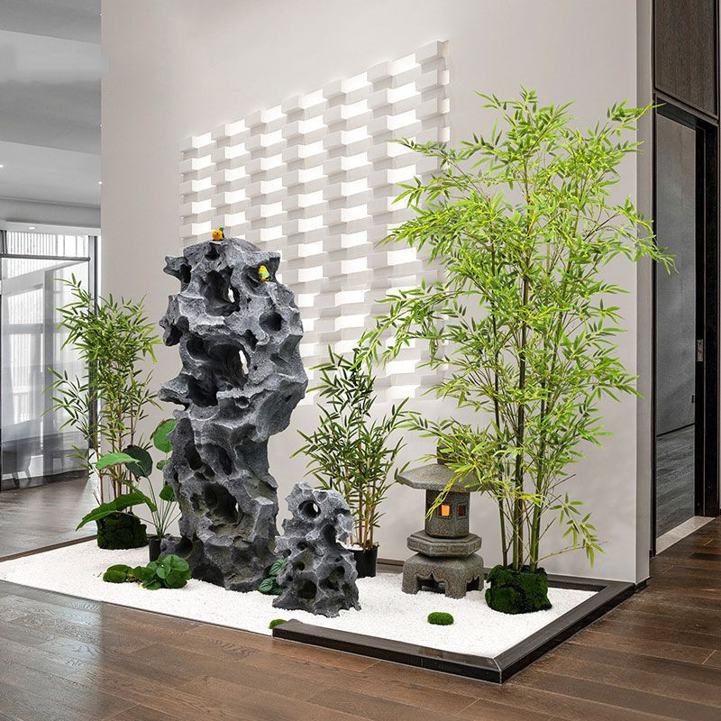 仿真太湖石摆件落地新中式软装室内景观造景假山竹子仿真绿植装饰