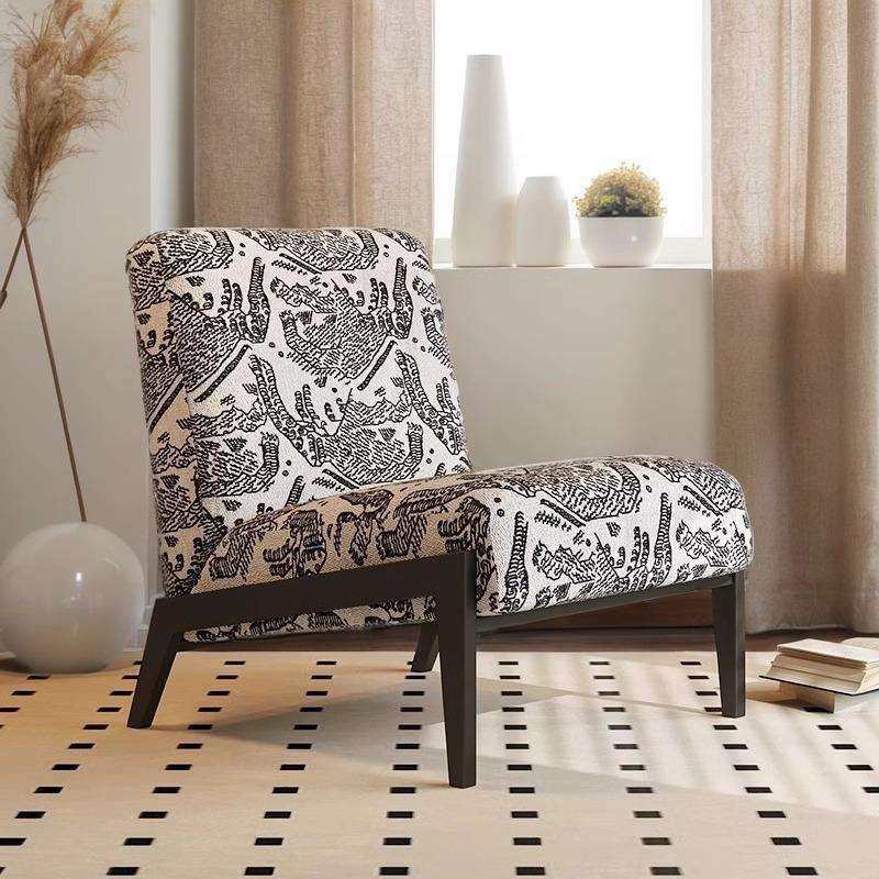 法式复古办公室单人沙发椅客厅阳台中古风设计师印花布艺休闲躺椅