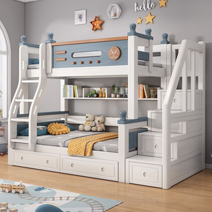 上下床高低床橡木双层床大人多功能小户型儿童床上下铺木床子