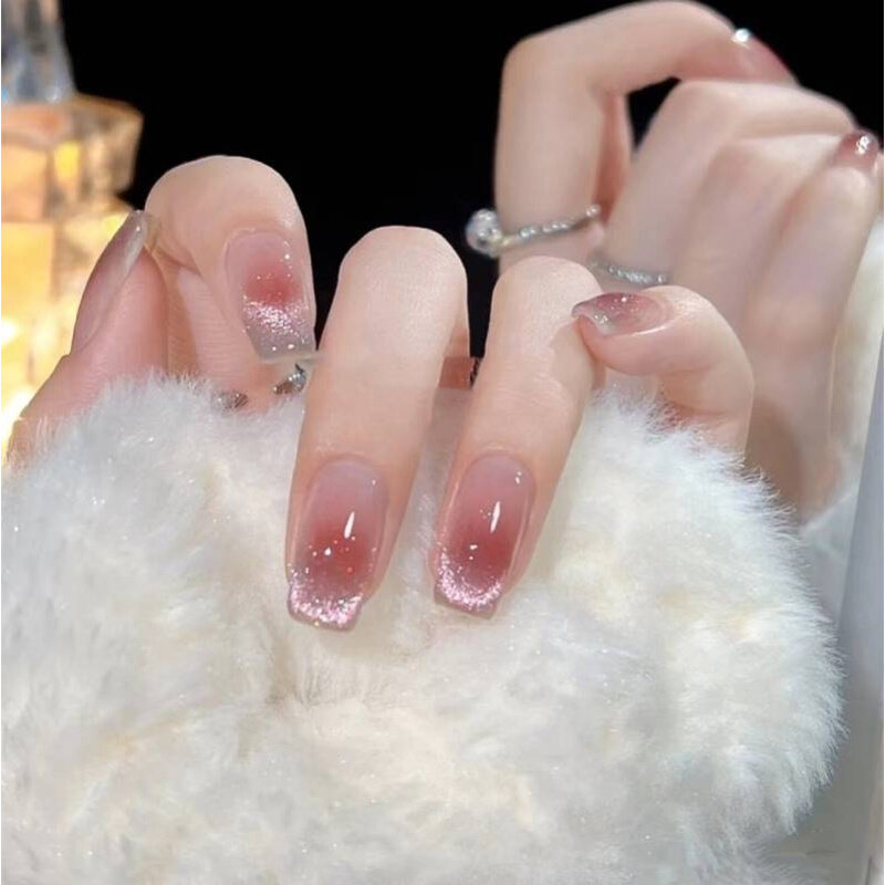 腮红渐变穿戴甲高级感夏天黄皮显白美甲法式手作短款成品指甲贴片