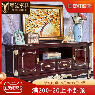 欧式 卧室电视柜主卧房间储物柜子雕花红檀高柜 高卧电视柜乡村美式