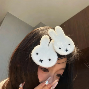 甜美少女米菲兔毛绒发帖刘海贴无痕卡通发饰魔术贴碎发无痕头饰