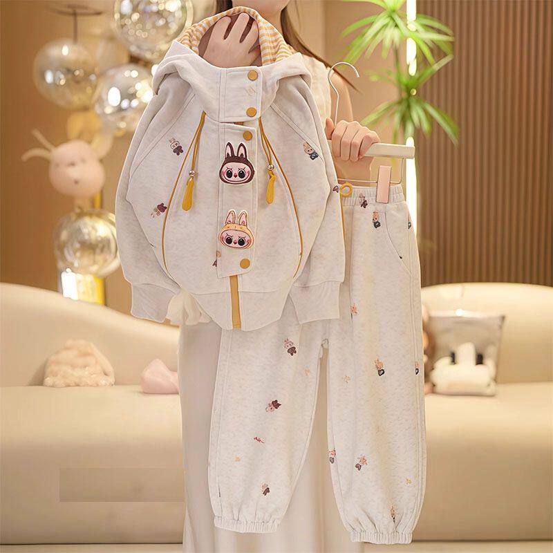 女童套装韩版秋装2026新款宝宝洋气卡通上衣连帽休闲春秋套装