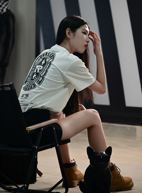 TRRF短袖男美式夏季新款纯棉复古T恤上衣刺绣印花休闲衣服半袖女