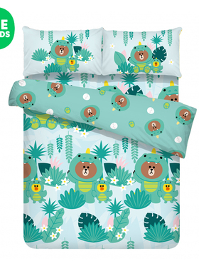 港版bursa丛林恐龙系列布朗熊line friends床上四件套纯棉被套款