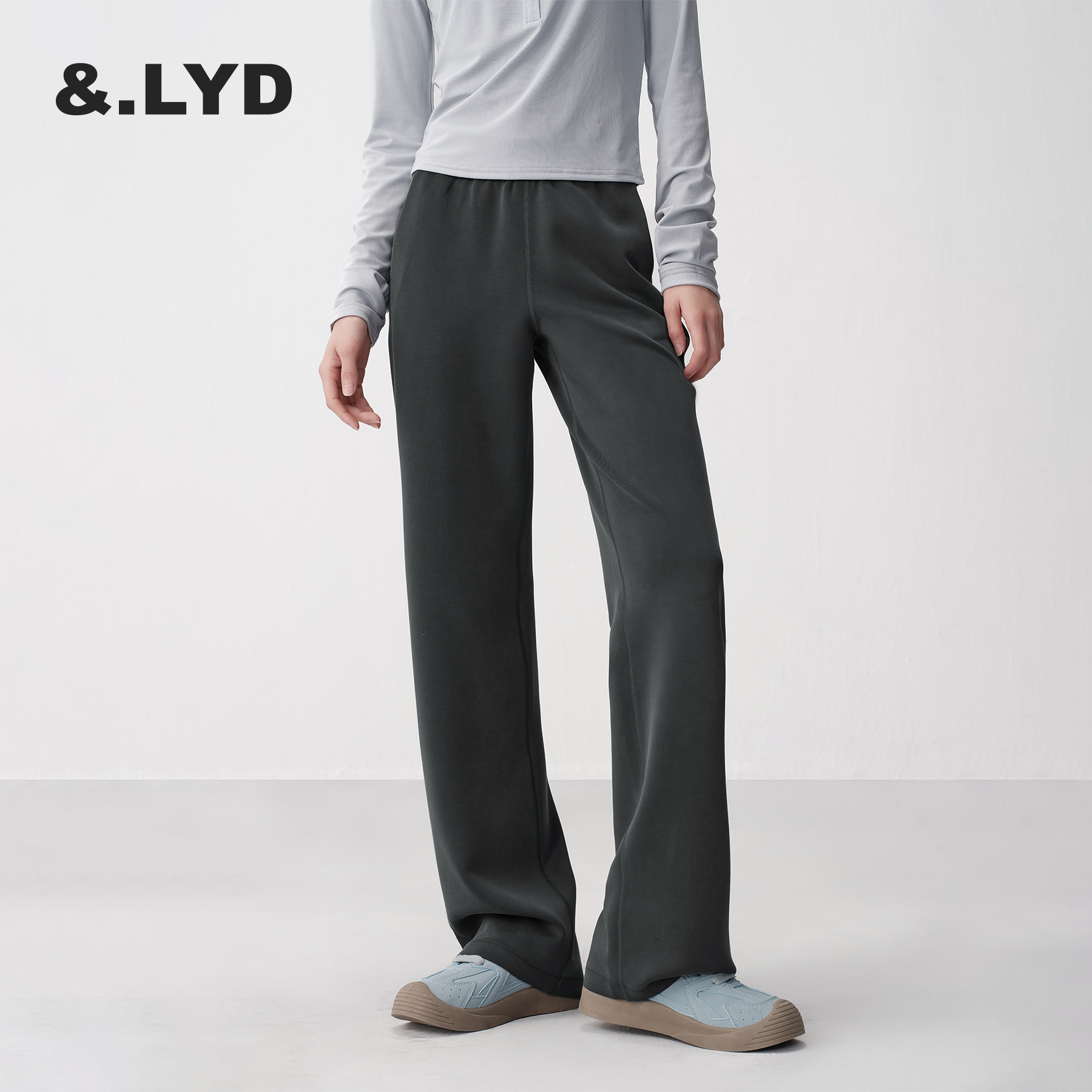 &LYD针织修身直筒裤黑色简约百搭