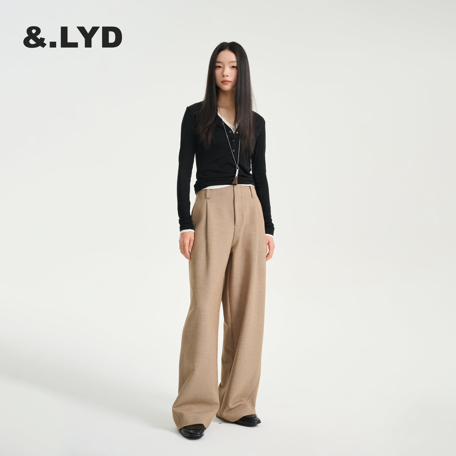 ANDLAYERED秋冬复古高腰宽松慵懒风休闲阔腿裤2025新款流行长裤子