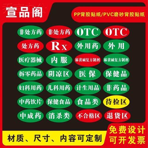 药店药房药品货架药品种类区分处方药非处方药OTCRX阴凉区医保药品等分区标签货品位置管理标识不干胶贴定制
