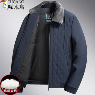 中老年人夹克衫 爸爸装 夹棉外套轻薄二棉衣服秋冬季 啄木鸟中年男士