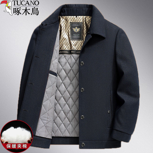 中老年人夹克衫 爸爸装 夹棉外套轻薄二棉衣服秋冬季 啄木鸟中年男士