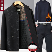 啄木鸟中年男士 中老年人夹克衫 夹棉外套毛呢二棉衣服秋冬季 爸爸装