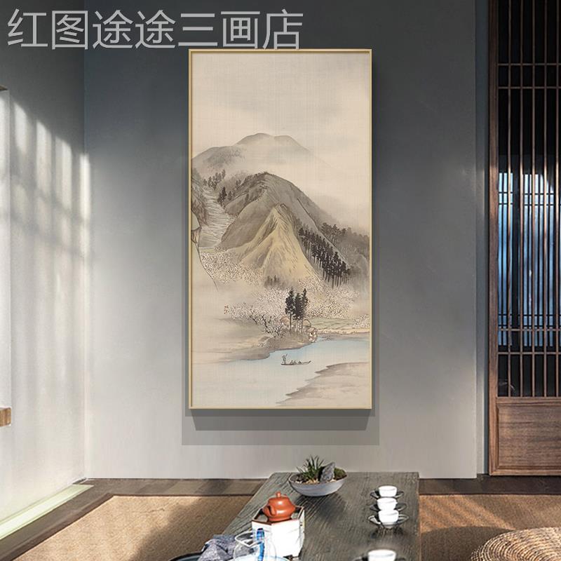 网红墙新中山水画高档丝绢肌理挂画玄关装式饰入廊画户走过道壁画