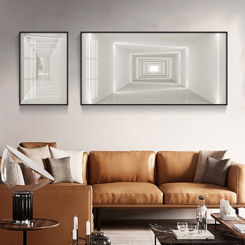 客厅餐厅饭店装饰画延伸光影几何建筑挂画L轻奢个性网吧酒店墙壁