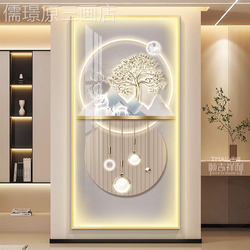 奢福鹿玄关装饰画壁高级挂感走轻廊过道画带灯入户正对门画定做图片