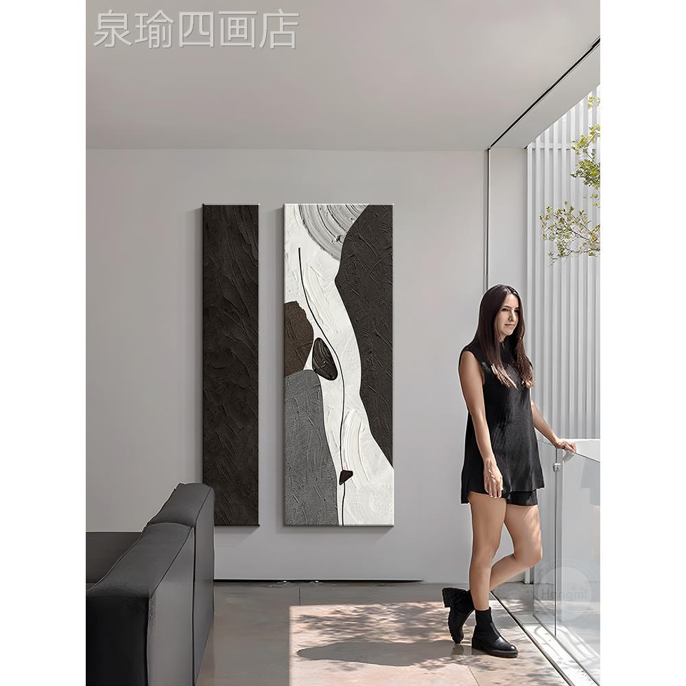 网红黑白入户石玄关装饰画极抽艺走廊过道组合挂画来运转象肌理术图片
