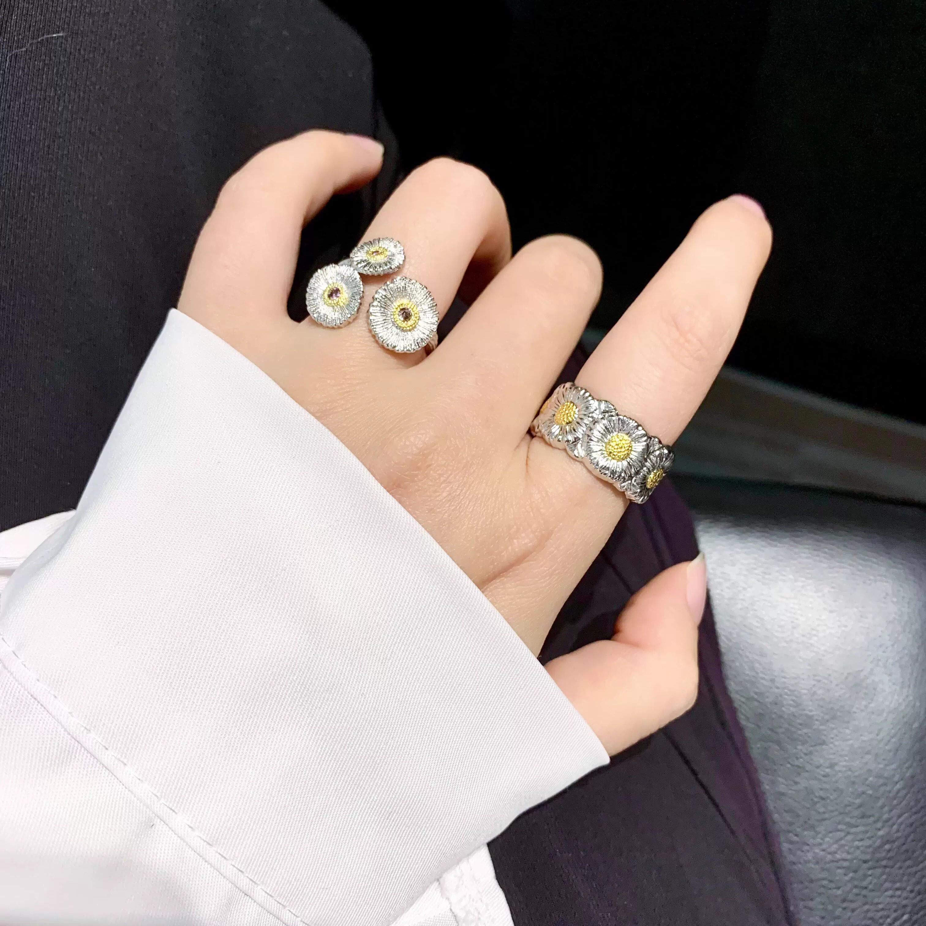 权志龙同款雏菊18K戒指女法式