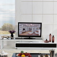 新款乐悠居电视柜现代简约伸缩储物组合电视墙地柜黑白色钢化玻璃