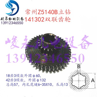 大河常州立钻床配件Z5125 Z5140A ZH5150B变速箱双联组合两爪齿轮