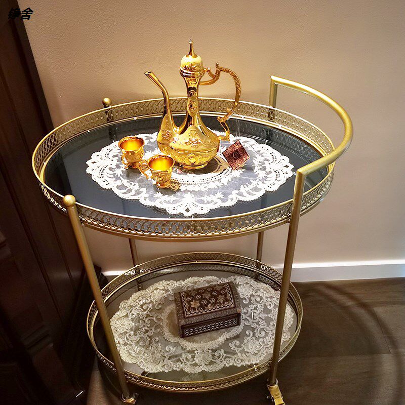 北欧金色客房阳台茶水车厨房小推车餐F厅手推送餐车闲置餐边几酒
