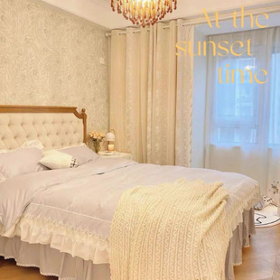 2022a新款 遮光窗帘成 少女网红公主风蕾丝布纱卧室客厅轻奢挂钩式