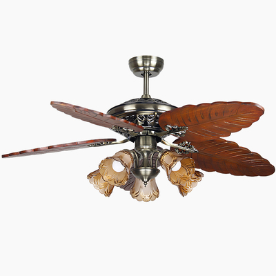 电风扇吊灯实木新中n式仿古雕刻芭蕉叶餐客厅卧室智能遥欧美民宿